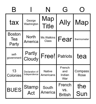 Watkins Class Bingo Card