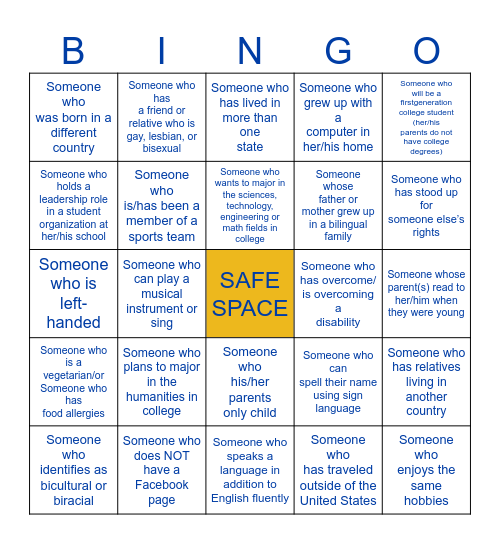 Get to Know Each Other Bingo Card