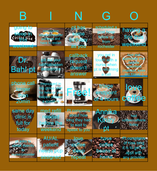 Friday 10/4 Bingo Card