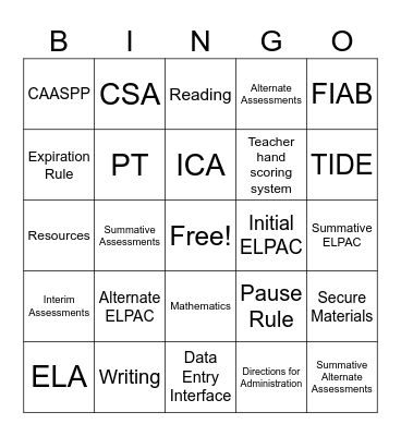 CALTAC Bingo Card