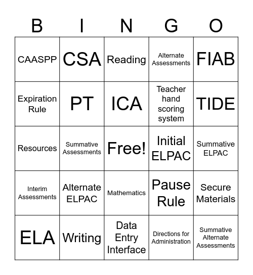 CALTAC Bingo Card