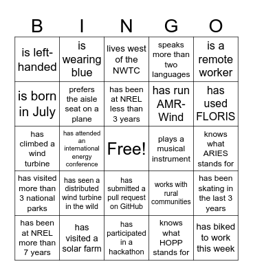 Hybrids Workshop Bingo Card