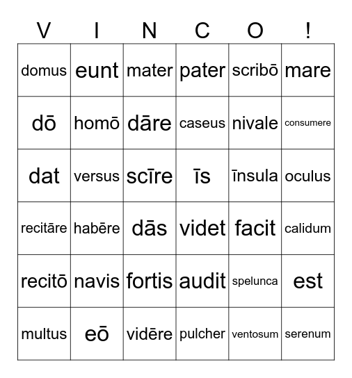 Numerī Bingo Card