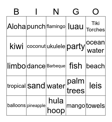 Luau Bingo Card
