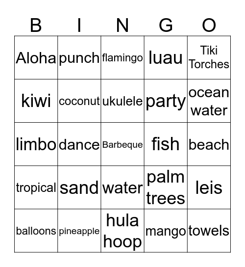 Luau Bingo Card