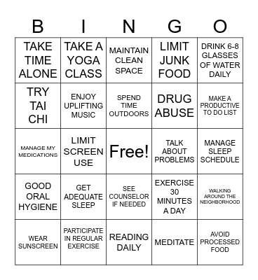 HEALTHY HABITS Bingo Card