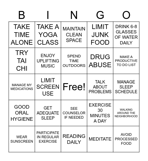 HEALTHY HABITS Bingo Card