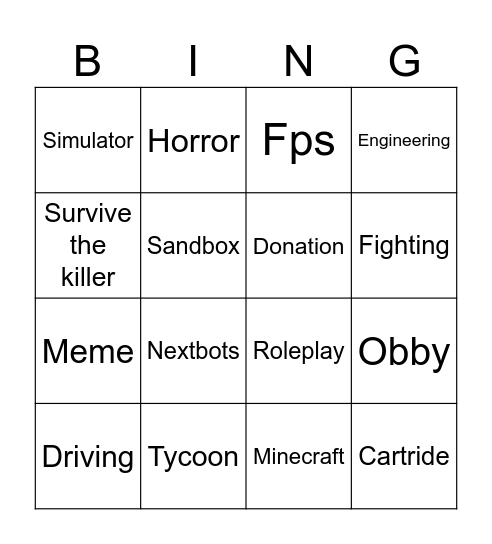 Roblox Recommendations Bingo Card