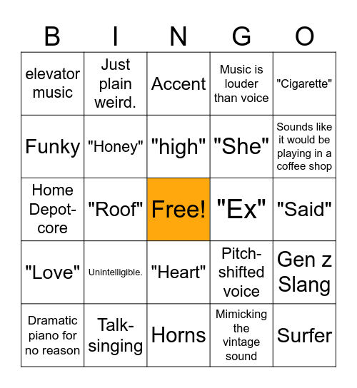 Indie Music Bingo! Bingo Card