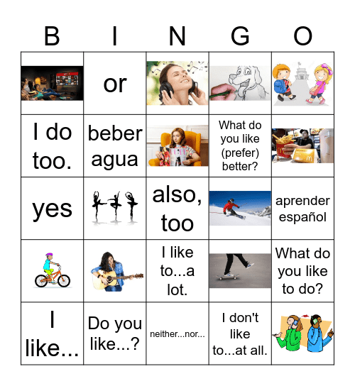 1A ¿Qué te gusta hacer? Bingo Card