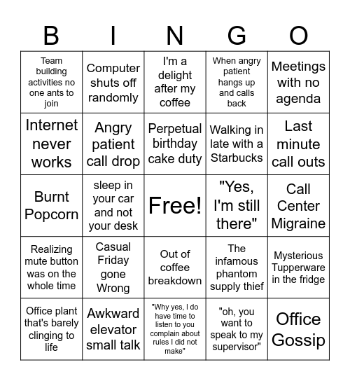 Call Center Bingo Card