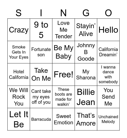 Music Bingo Card