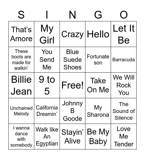 Music Bingo Card