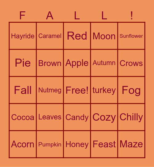 Fall Bingo Card