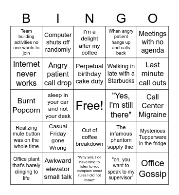 Call Center Bingo Card