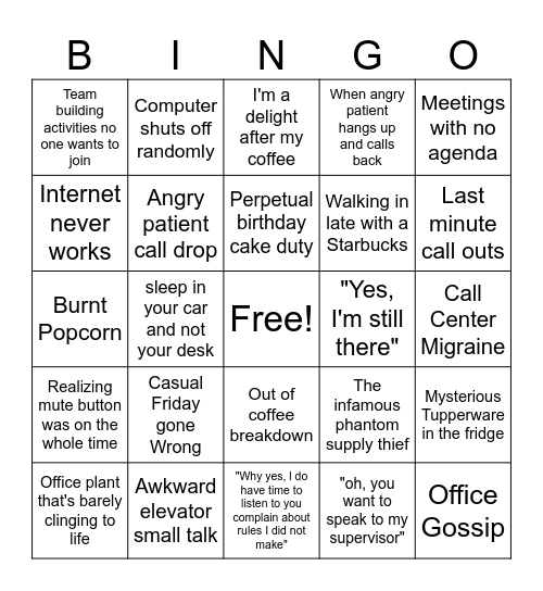 Call Center Bingo Card