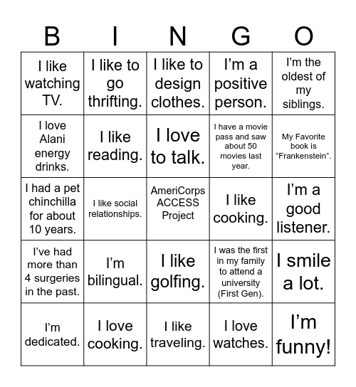 Untitled Bingo Card