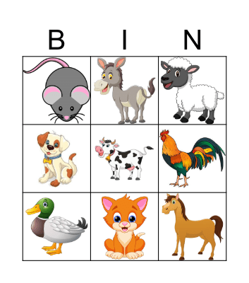 Farm Animals Bingo Card