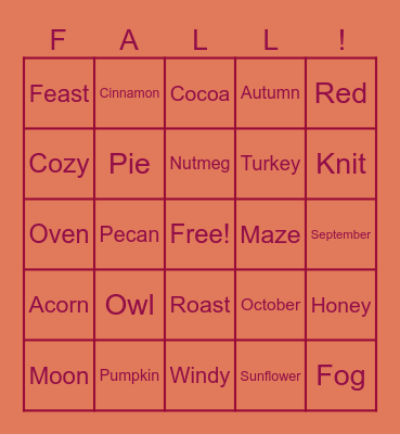 Fall Bingo Card