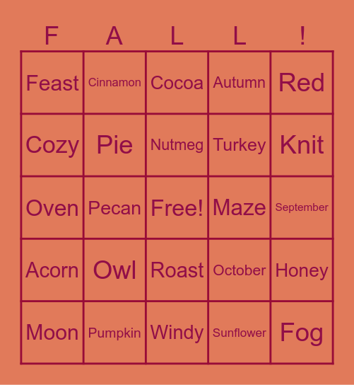 Fall Bingo Card
