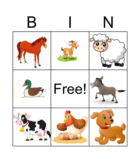 FARM ANIMALS Bingo Card