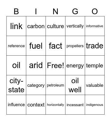 Vocabulary Bingo Card