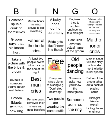 Wedding Night BINGO Card