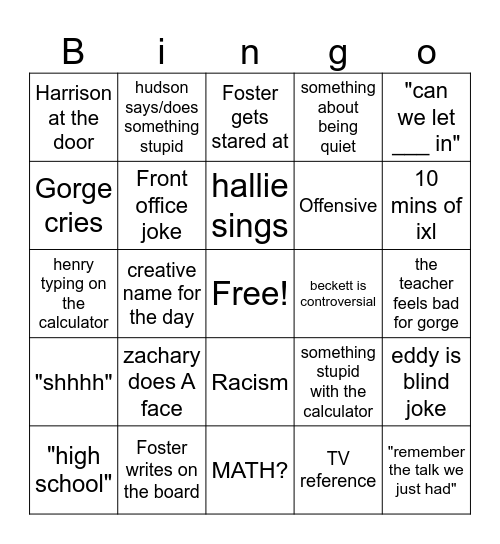 Core 4 math bingo Card