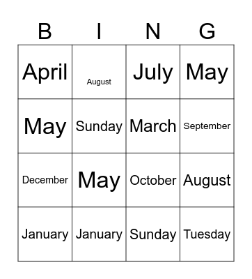 month/ daysbingo Card