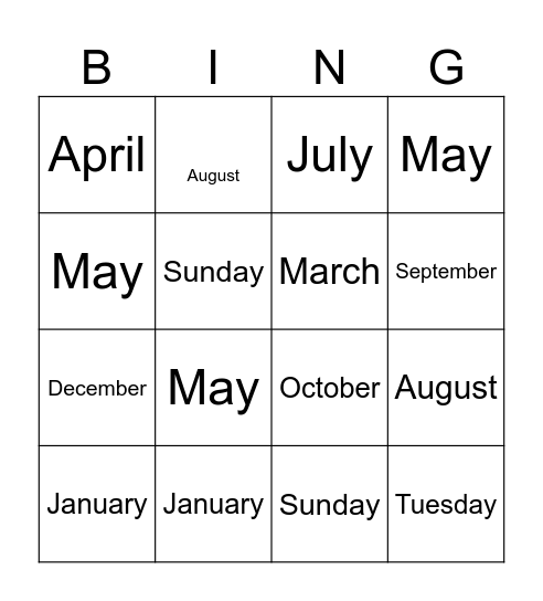 month/ daysbingo Card