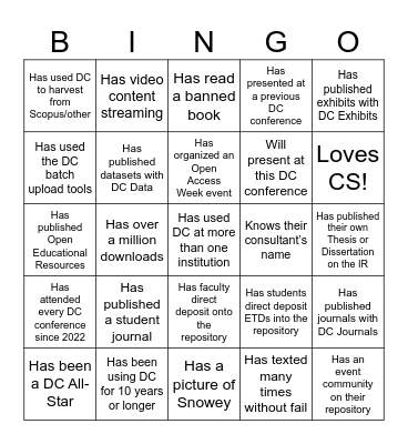 Digital Commons Bingo: Find Someone Who... Bingo Card