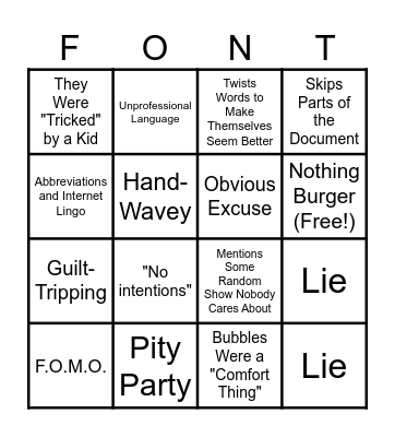 Font Response Bingo Card