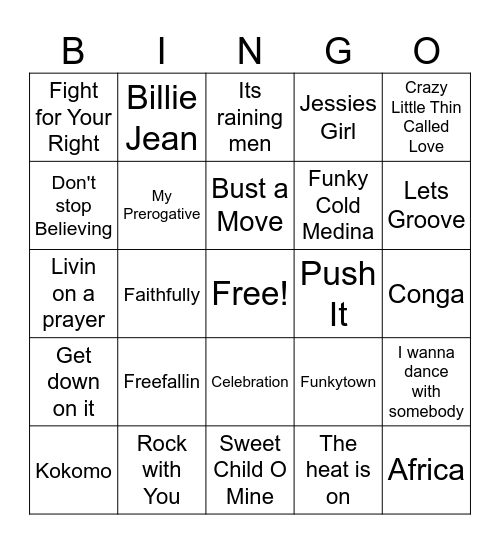 80s Music Bingo Card