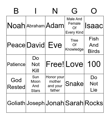 Bible Bingo  Bingo Card