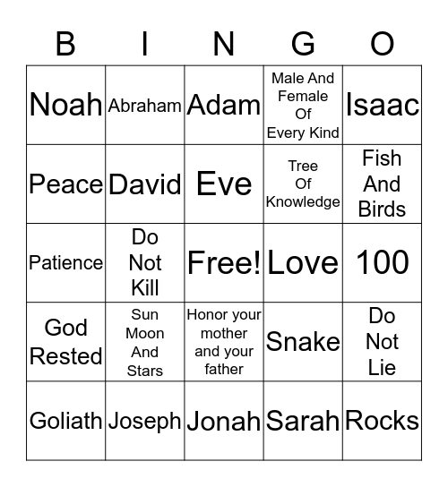 Bible Bingo  Bingo Card