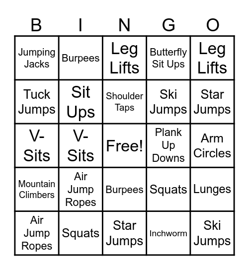 Fitness Bingo Card