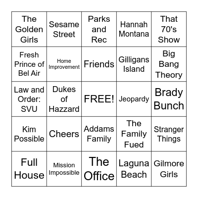 TV Show Theme Songs Bingo Card