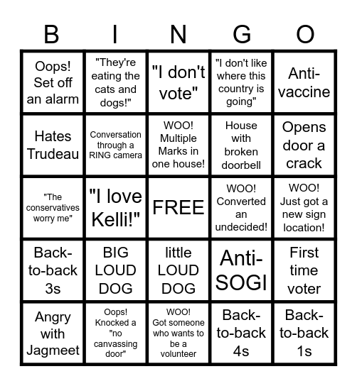 Canvassing Bingo Card