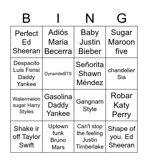 Music Bingo Card