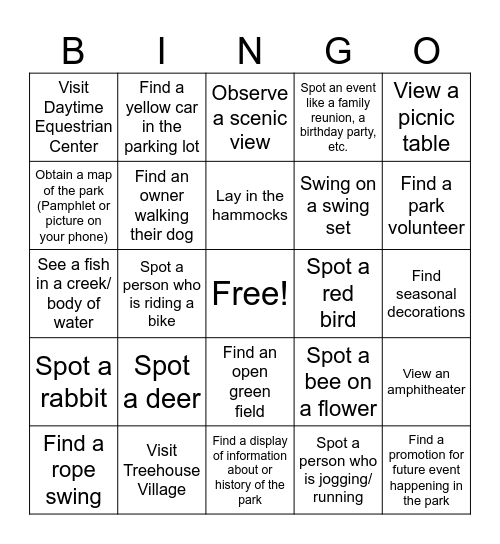 Nature BingoFin Bingo Card