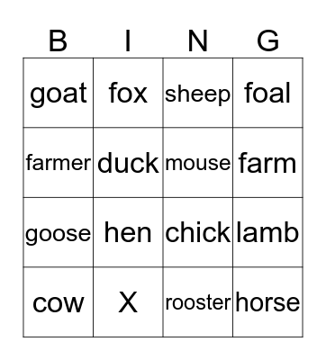 Farm Bingo Card