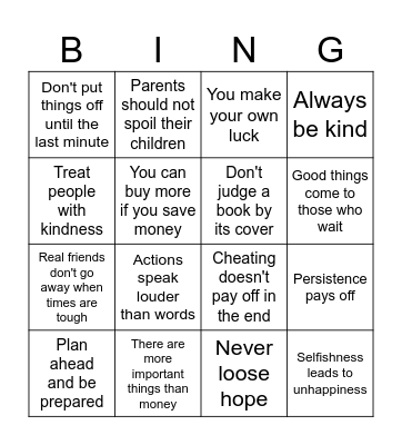 Themes Bingo Card