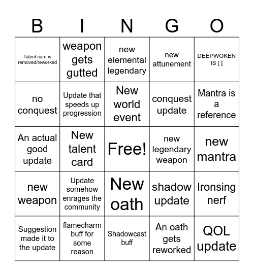 Deepwoken Bingo Card