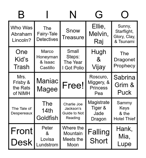 5th & 6th Battle of the Books  2025 Bingo Card