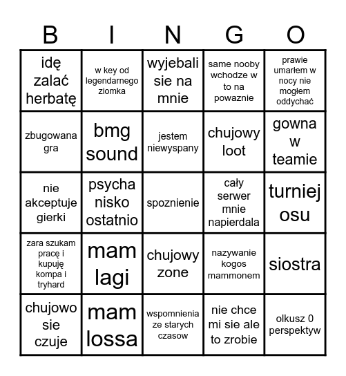 bmg Bingo Card