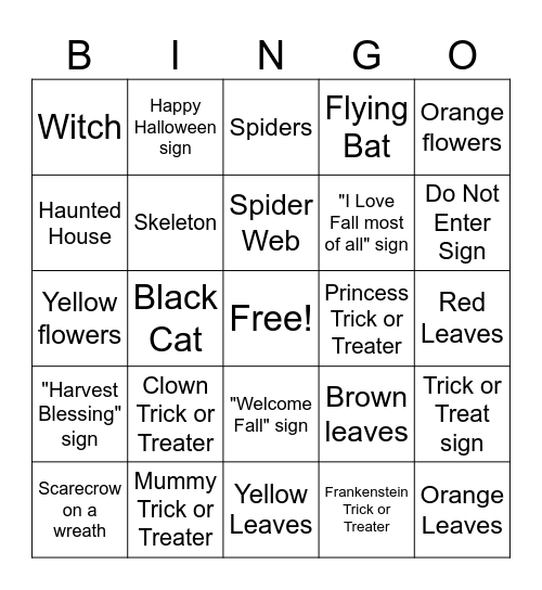 Indoor Halloween Decor Hunt Bingo Card