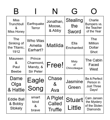 4th grade Battle of the Books  2025 Bingo Card