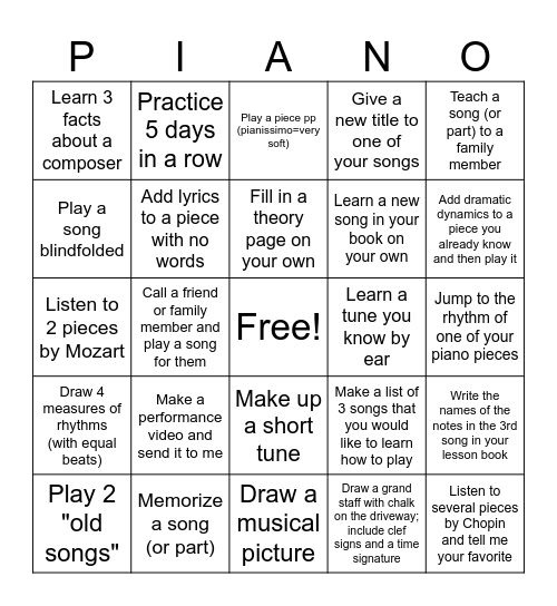 Summer Bingo Challenge Bingo Card