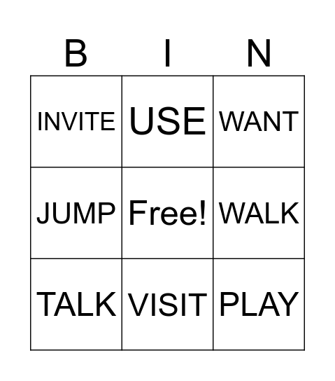 REGULAR VERBS Bingo Card