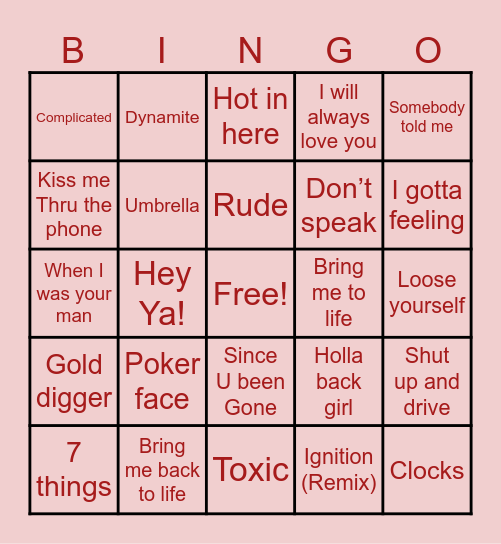 Early 2000s Bingo Card
